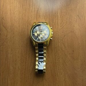 Men's Gold Tone Chronograph Style Watch Black Dial Quartz Movement New
